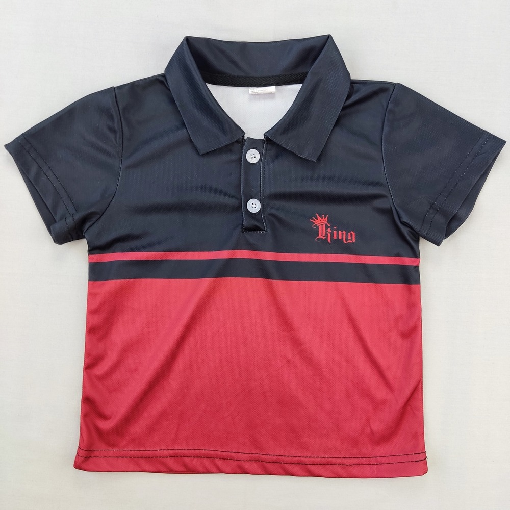 Unbranded Polo Shirt Boys 100 Black Red King Crown Colorblock Short Sleeve Top